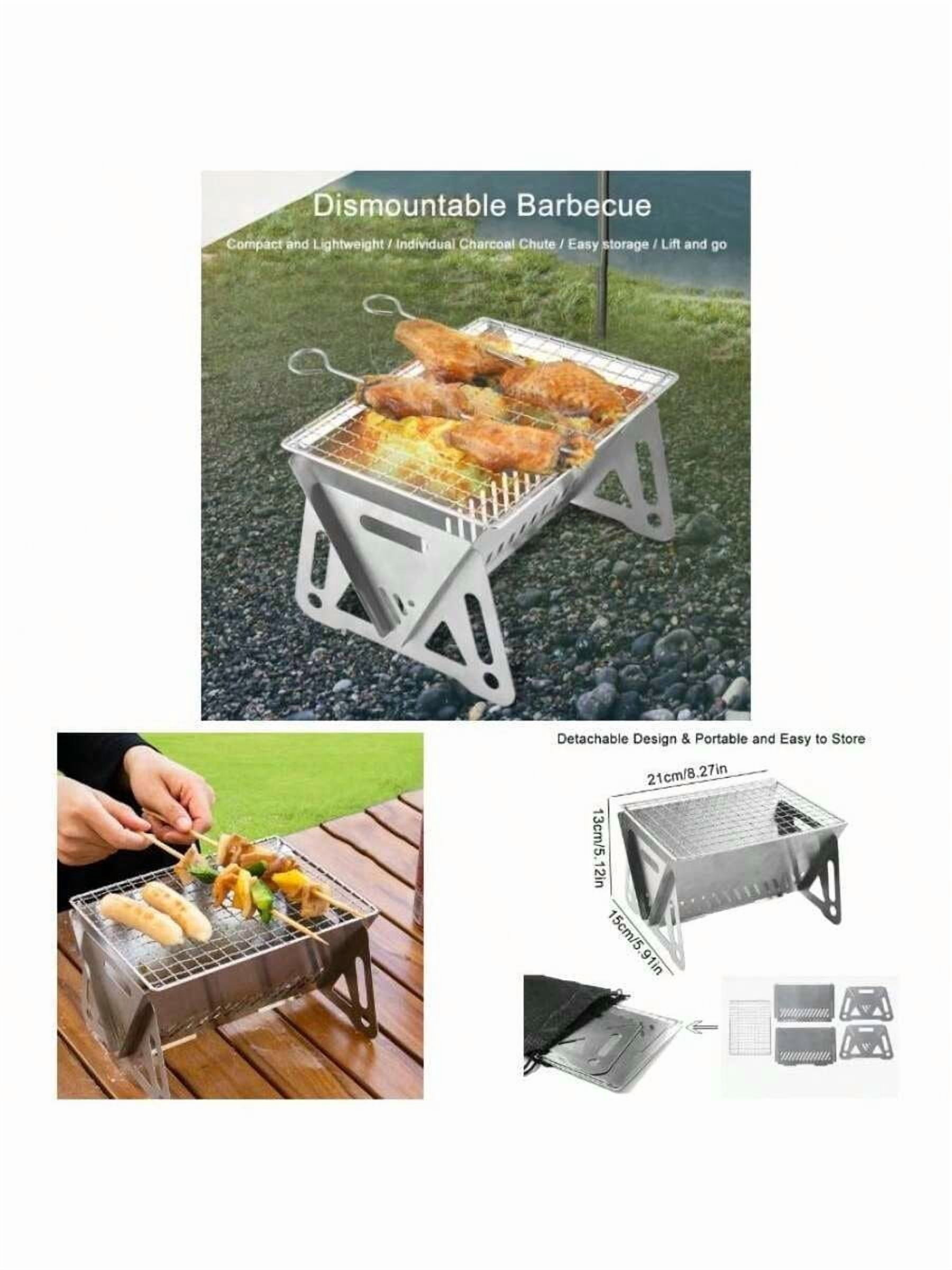 Portable Charcoal Grills, Small Stainless Steel Camping BBQ Grill Detachable Design Fire Pit Grill With Carry Bag Outdoor Cooking, Bonfire, Patio, Backyard