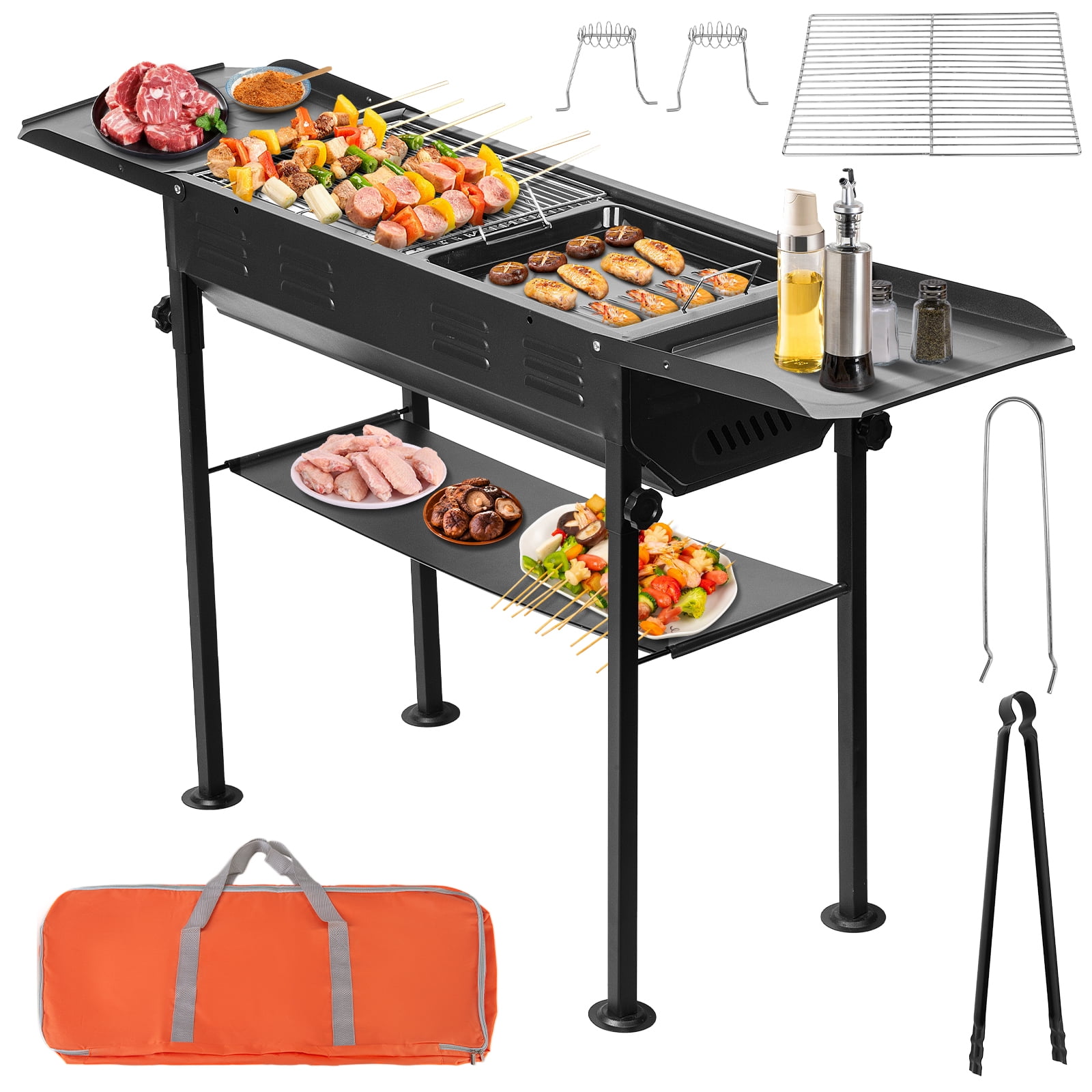 BEAMNOVA Portable Charcoal Grills for Outdoor BBQ, Foldable Barbecue Grills with Carry Bag, for Home Camping Picnics Backyard Grilling, Black