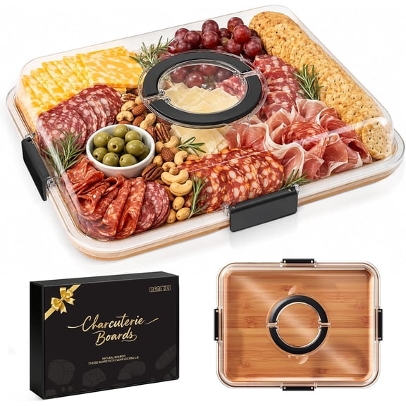 Portable Charcuterie Boards with Lid, Cheese, Veggie & Snack Tray