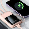 thumbnail image 1 of Portable Charger 10000mAh Compact Digital Display, Usupdd High-Capacity Self-Cord Power Bank with Fast Charging, Built-in Cables PD QC Compatible Mobile Battery Pack for Travel Daily Use, Pink, 1 of 6