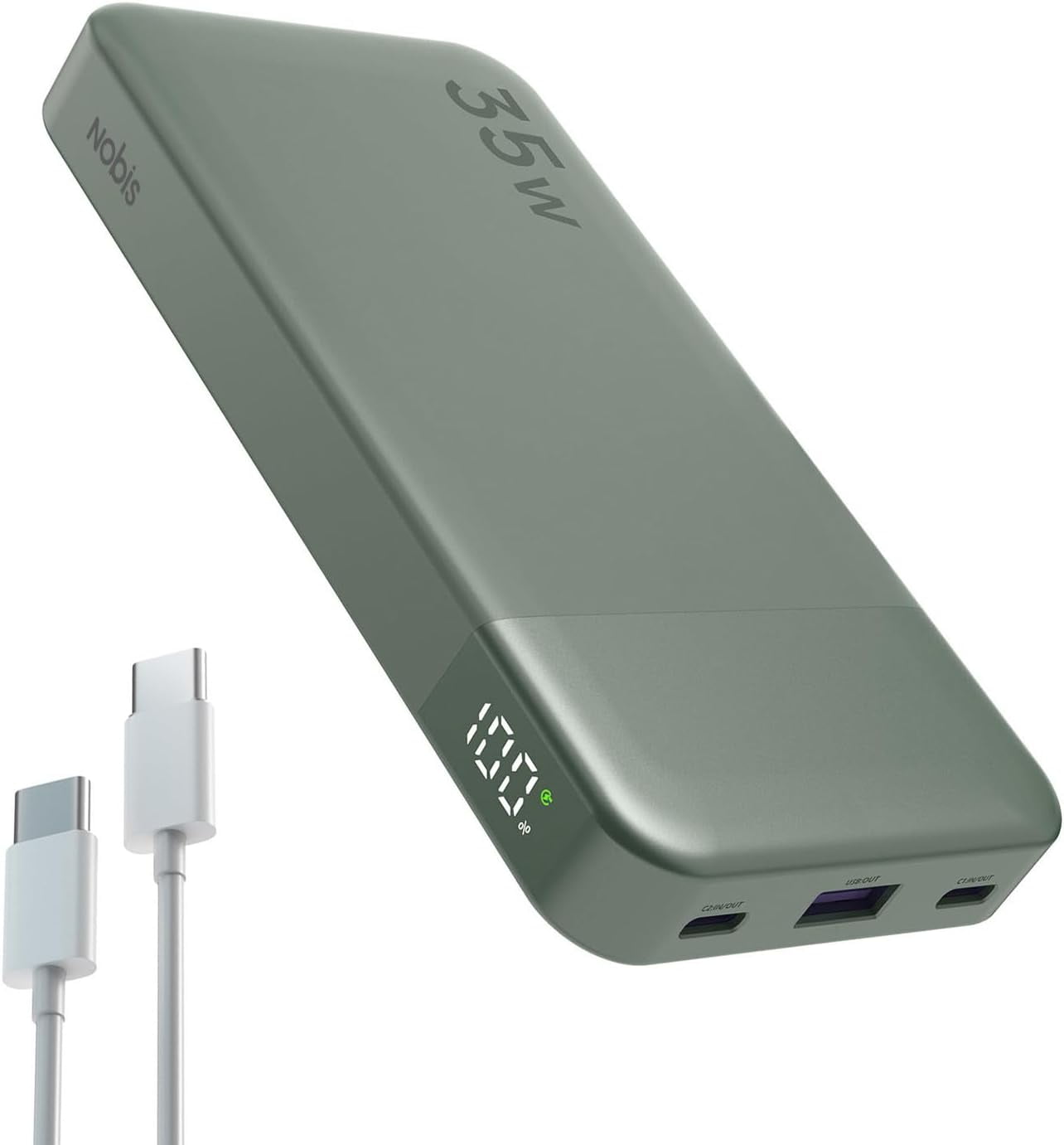 Portable Charger, 10000mAh Fast Charging, Battery Pack with C to C Cable, Battery Bank with Digital Display for iPhone iPad Android etc (Green, 35W)