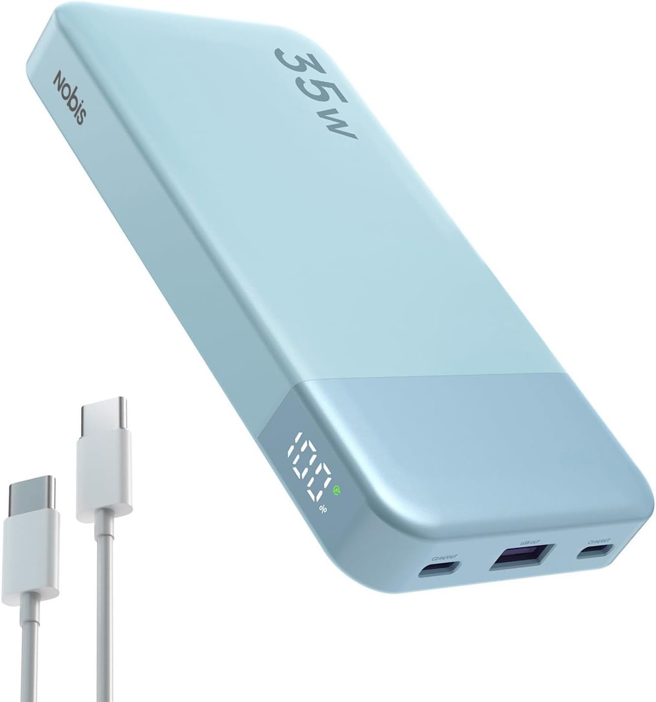 Portable Charger, 10000mAh Power Bank Fast Charging, Battery Pack with C to C Cable, Battery Bank with Digital Display for iPhone iPad Android etc (Blue, 35W)