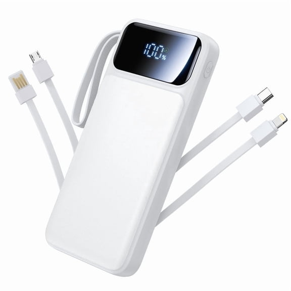 Portable Charger 10000mAh Power Bank with Built in Cable, (22.5W Output + 18W Input) ,Compatible with IPhone and Samsung's Fast Charging LCD Display Battery Pack
