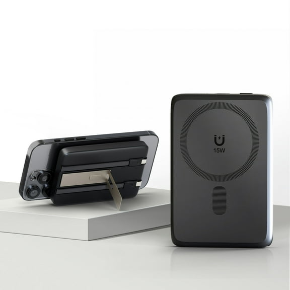 Portable Charger,10000mAh Wireless Power Bank with 22.5W Fast Charging Built-in USB-C Cable and Adjustable Stand, LED Display Battery Pack Compatible with iPhone 17 16 15 14 13 12 Andriod, Black