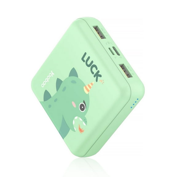 Portable Charger 10000mAh, Yoobao Mini Cute Power Bank for Girls Fast Charging Compact Battery Pack with Dual USB Output & Dual Inport (2.1A Type-C and 8-Pin Input) - Green