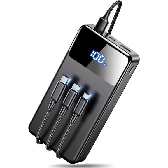 Portable Charger 26800mah for iPhone with Built-in Cables & AC Wall Plug,6-in-1 USB C Power Bank 5 Output Travel Essential,25W PD Fast Charging Battery Pack for iPhone17/16/15/14 Android,Apple Watch