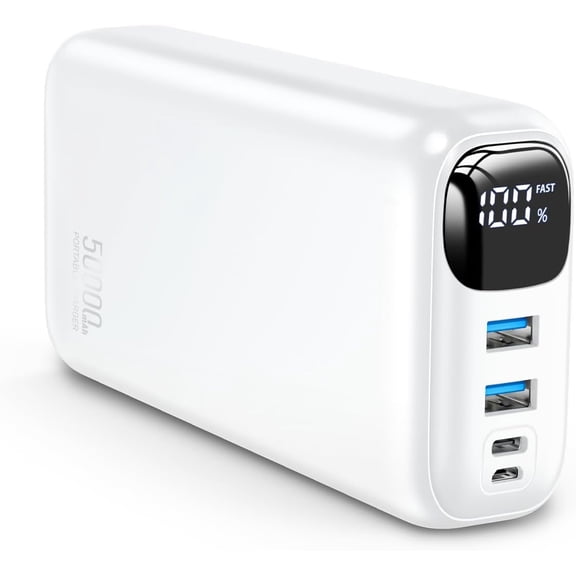 Portable Charger 50000mAh Power Bank - 22.5W Fast Charging External Battery Pack, LED Display USB-C Portable Cell Phone Charger for iPhone 16/15/14/13 Pro, Android, Samsung Galaxy, Etc(White)