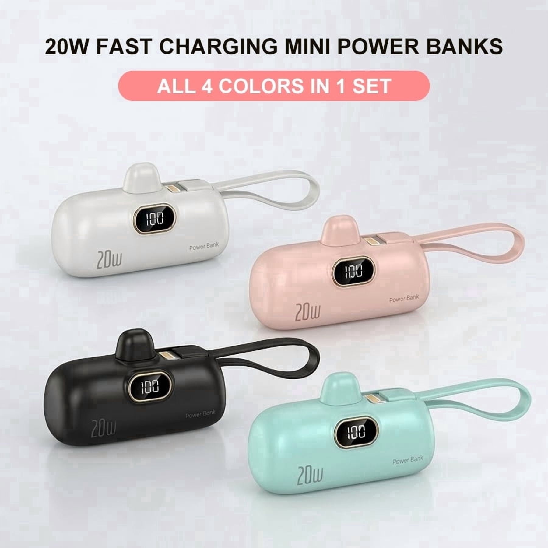 Ya Yatech 5000mAh Portable Power Bank, PD Fast Charging with LED Display, Built-in Type-C Plug Compatible with iOS and Android Phones