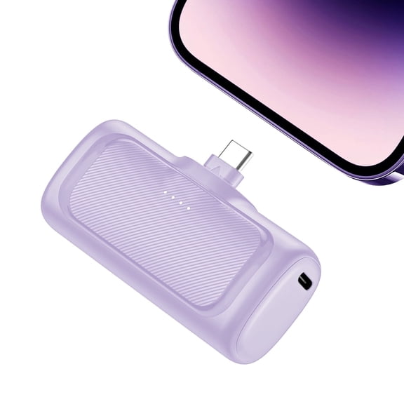 Portable Charger, 5000mAh Power Bank with Foldable USB-C Plug, 22.5W Mini Charger Battery Pack Compatible with iPhone 15 to 17,Purple