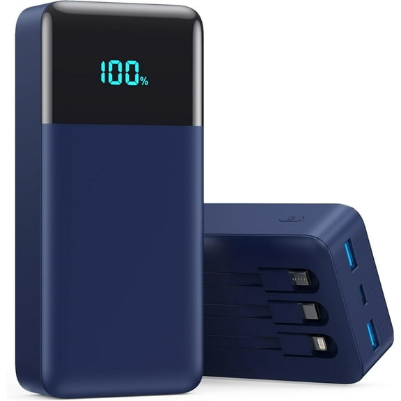 Portable Charger 50800mAh Power Bank with 3 Built in Cable,25W PD QC4.0 Fast Charging USB C Battery Pack,6 Output 2 Input LCD Display Portable Phone Charger for iPhone 16/15/14,Google,Android, Blue