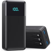 Portable Charger 50800mAh Power Bank with 3 Built in Cables,25W PD QC4.0 Fast Charging USB C Battery Pack,6 Outputs 2 Inputs LCD Display Portable Phone Charger for iPhone 16/15/14/13,Google,Android