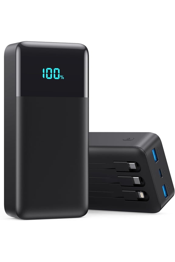 Portable Charger 50800mAh Power Bank with 3 Built in Cables,25W PD QC4.0 Fast Charging USB C Battery Pack,6 Outputs 2 Inputs LCD Display Portable Phone Charger for iPhone 16/15/14/13,Google,Android