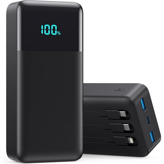 Portable Charger 50800mAh Power Bank with 3 Built in Cables,25W PD QC4.0 Fast Charging USB C Battery Pack,6 Outputs 2 Inputs Travel Essentials Phone for iPhone 17/16/15,Google,Android