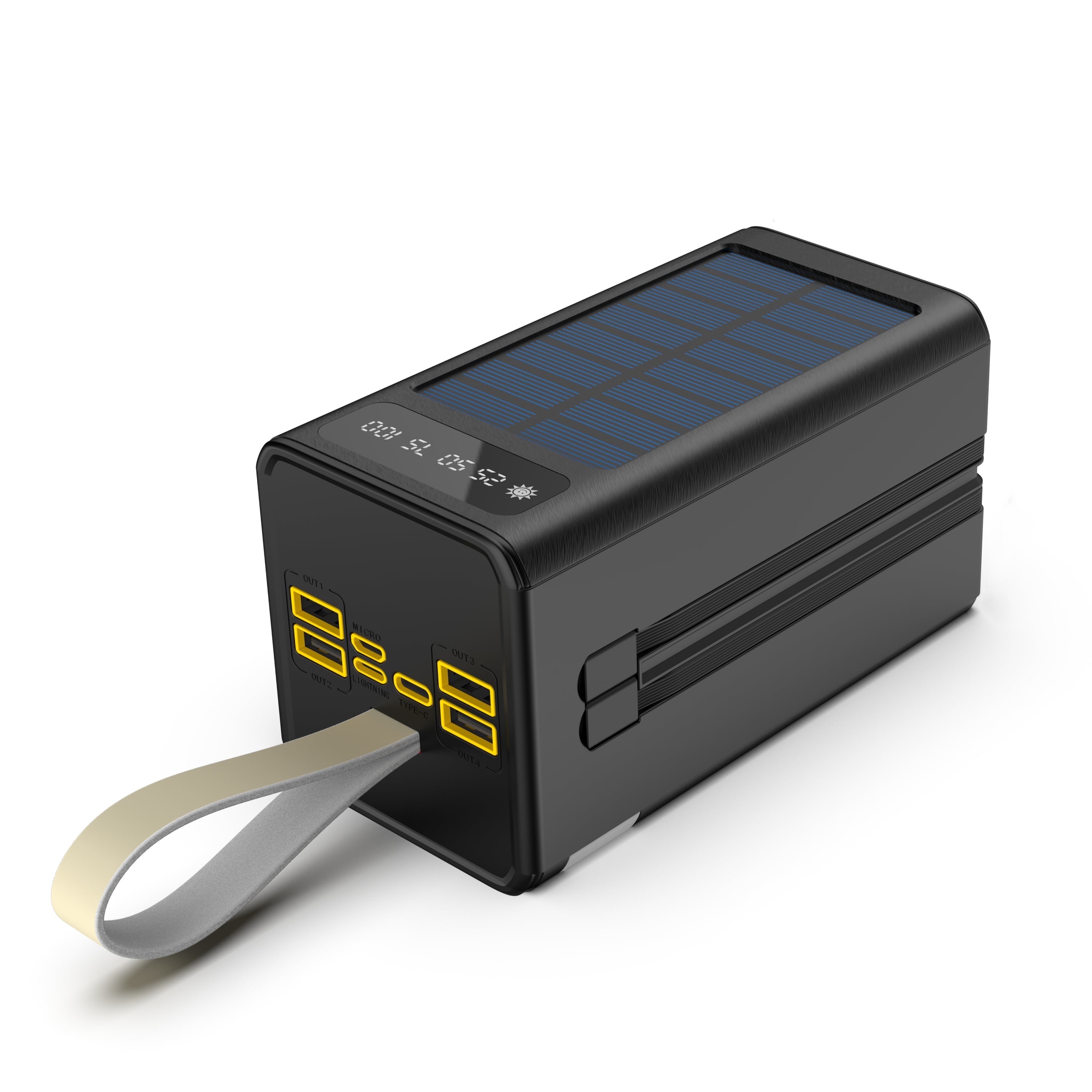 Portable Charger 60000mAh Power Bank, 22.5W Fast Charging 4 LEDs Flashlight Battery Pack, With Solar Panel Charging Function, Built-in Two Cables 7 Ports External Power Banks for Smart Devices