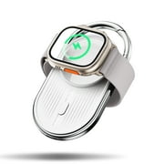 JOYEKY Portable Charger for Apple Watch, Wireless Magnetic iWatch Charger 1100mAh Power Bank Keychains Style for Travel, Fast Charging for Apple Watch Series 9/8/7/6/SE/5/4/3/2/UItra/UItra 2 (White)