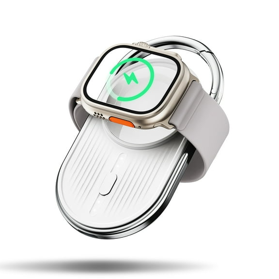 Portable Charger for Apple Watch, Wireless Magnetic iWatch Charger 1100mAh Power Bank Keychains Style for Travel, Fast Charging for Apple Watch Series 9/8/7/6/SE/5/4/3/2/UItra/UItra 2 (White)