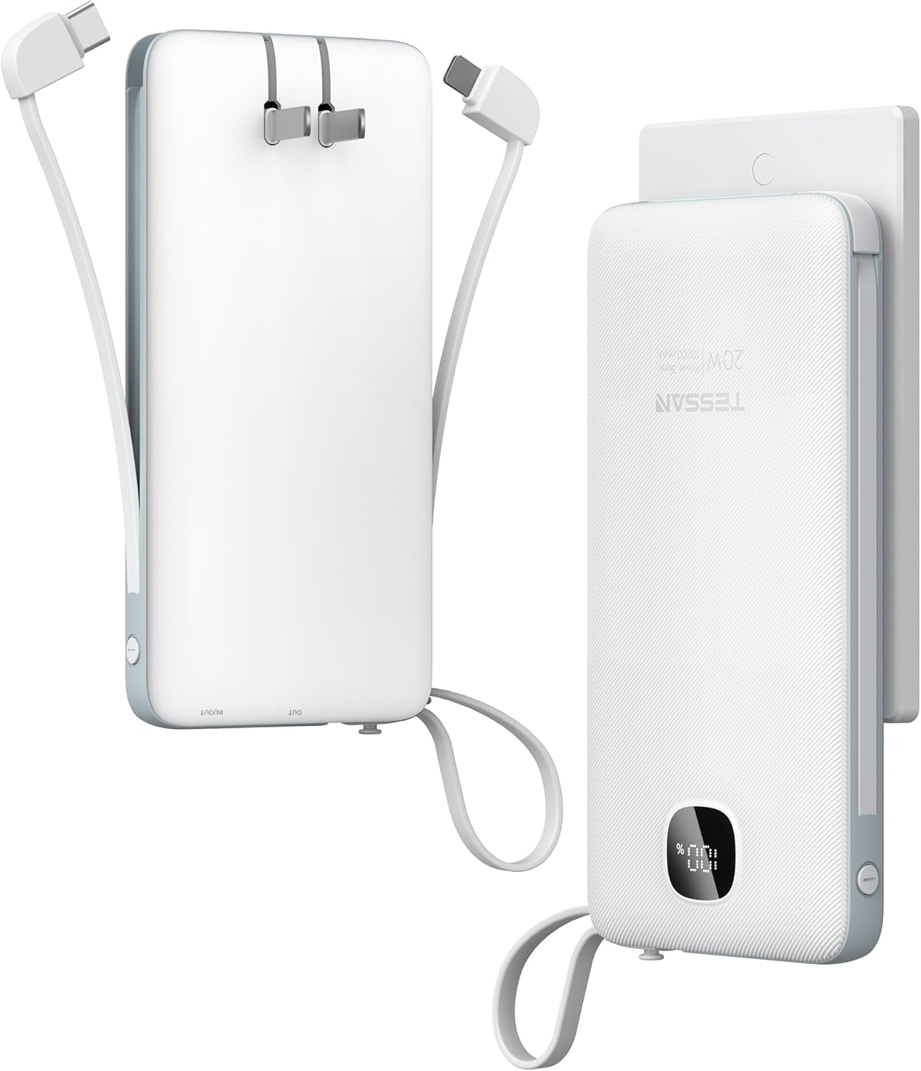 Portable Charger with Built in Cables, 10000mAh Power Bank Fast Charging with Foldable Wall Plug Charger, PD20W Compact Battery Pack Travel Essentials for iPhone 17/16/15 Series,Samsung,Tablets