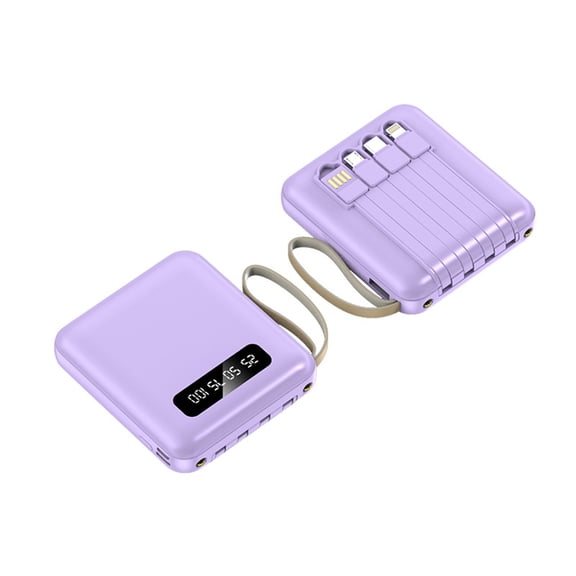 Portable Charger With Built In Cables, 6000mAh Mini Power Bank 4 Output 3 Input External Battery Pack, Phone Charger Smart Devices And Cell Phone, Purple