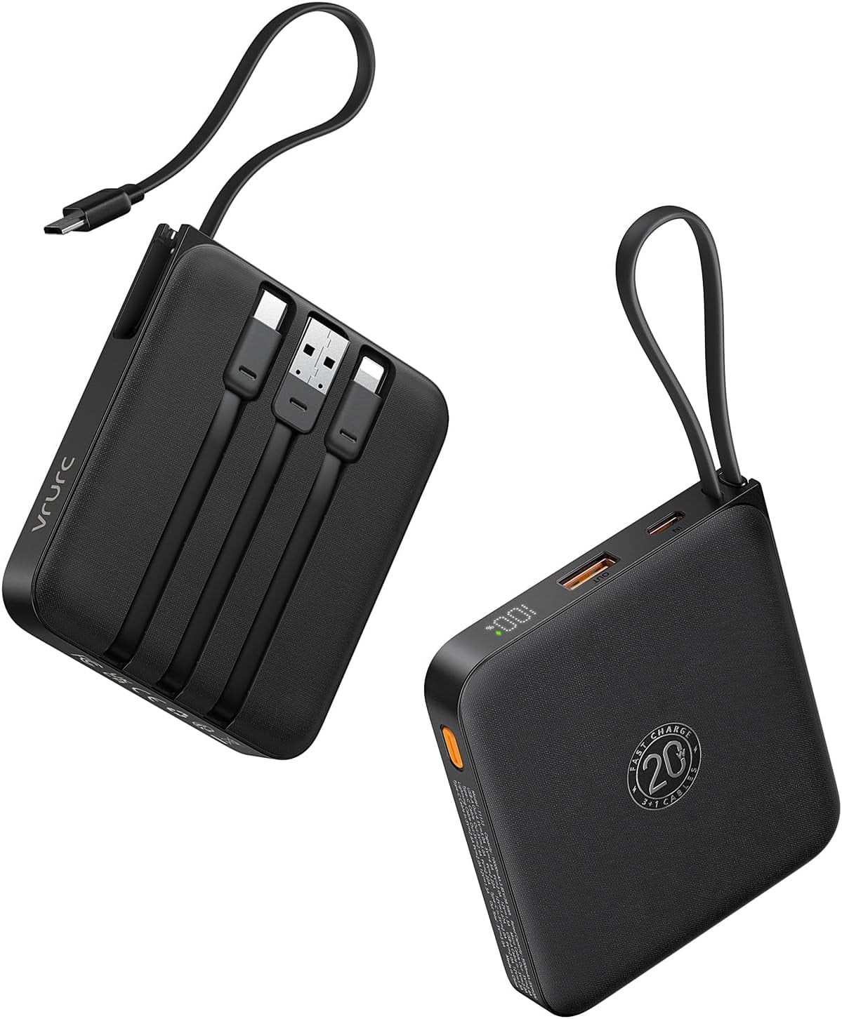 Portable Charger with Built-in Cable, 10000mAh 22.5W Fast Charging USB C Battery Pack, Cell Phone Power Bank for iPhone 17 16 15 Series Android Tablet ()