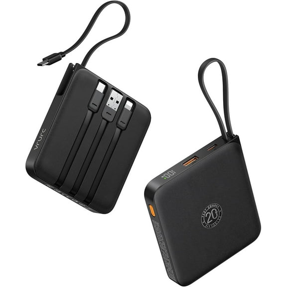 Portable Charger with Built-in Cable, 10000mAh 22.5W Fast Charging USB C Battery Pack, Cell Phone Power Bank for iPhone 17 16 15 Series Android Tablet ()