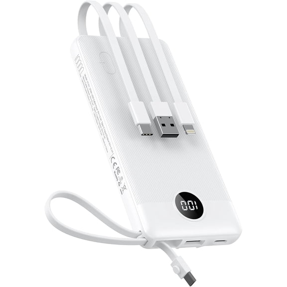 Portable Charger Built-in Cables, 10000mAh Power Bank for iPhone, Fast Charge USB C Battery Pack Travel Essentials Powerbank Compatible with iPhone 17/16/15/14, Samsung S25/24, Android, etc