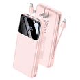 thumbnail image 1 of Portable Charger with Built-in Cables and AC Wall Plug, 10000mAh Slim USB-C Battery Pack, 15W Fast Charging Travel Essential Portable Phone Charger Compatible with iPhone, Samsun, Android，Pink, 1 of 7