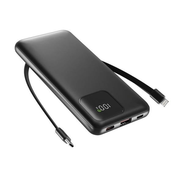 Portable Charger with Built-in Cables,Portable Charger with Cords Wires Slim 10000mAh Travel Battery Pack 4 Outputs 2 Inputs 22.5W Fast Charging Power Bank for Samsung Google Pixel LG Moto iPhone