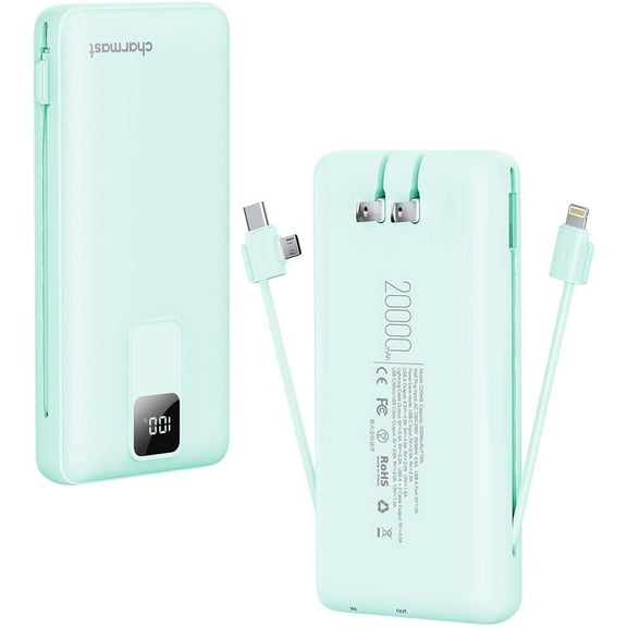 Portable Charger with Built-in Cables and Wall Plug, 20000mAh 20W USB C Power Bank Fast Charging Battery Pack Compatible with iPhone iPhone 16/15/14/13 Series, Samsung Google iPad etc