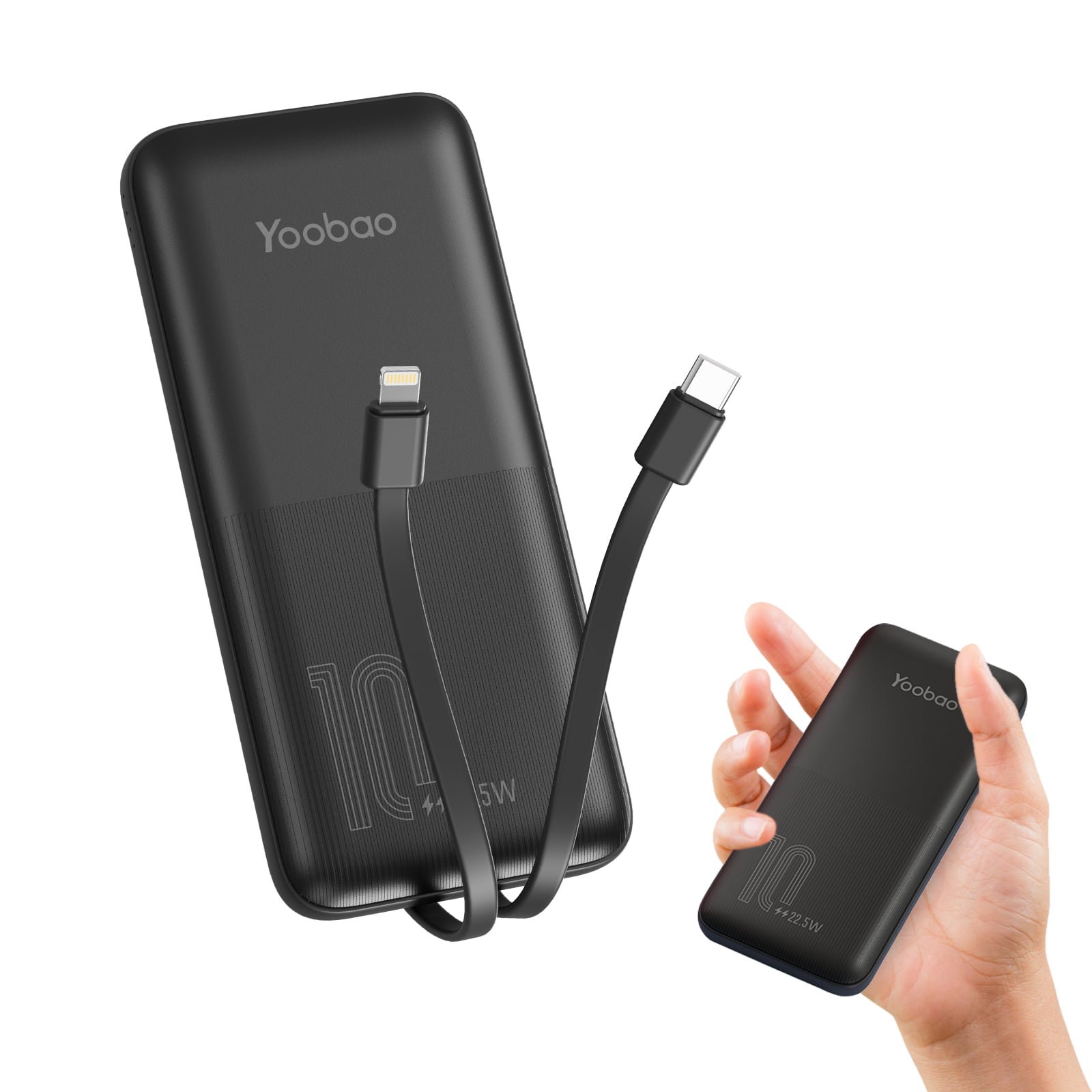 Læge hed skæg Portable Charger with Built-in Cables, Yoobao 10000mAh Ultra Slim USB C  Power Bank with 4 Outputs, PD 20W Fast Charging External Battery Pack for  iPhone/iPad/Samsung/Tablet & More - Black - Walmart.com