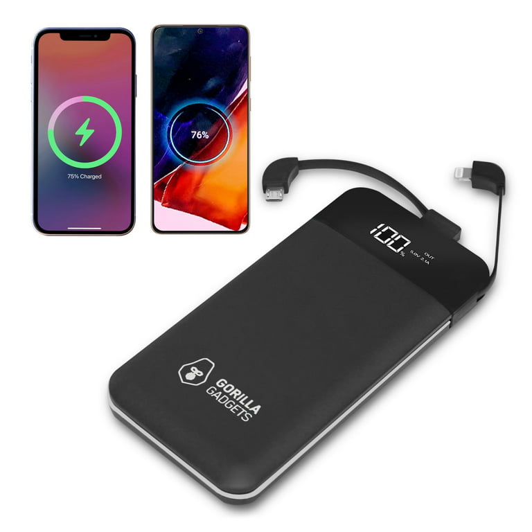 Portable Charger - Built-in Lightning Cable, Digital Display 