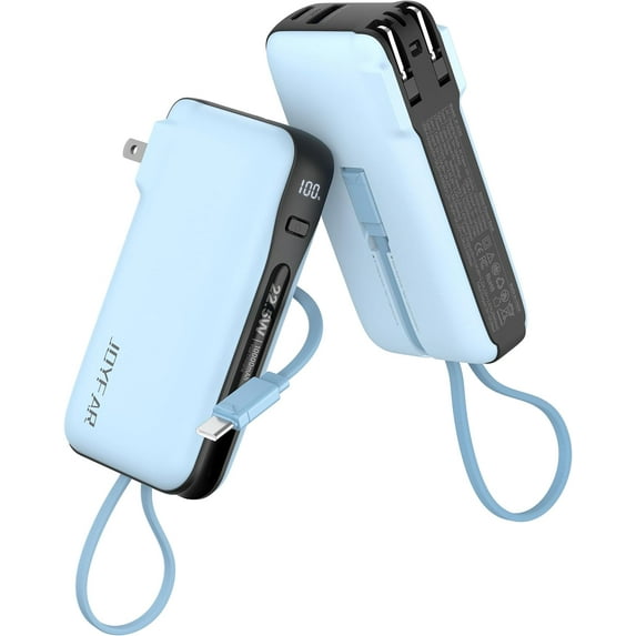 Portable Charger with Built-in USB-C Cable & Plug, 10,000mAh 5V/4.5A Power Bank Fast Charging 22.5W, Travel Essential Battery Pack 3 Output for iPhone 16/15 Series, Samsung Galaxy, iPad, 1 Pack