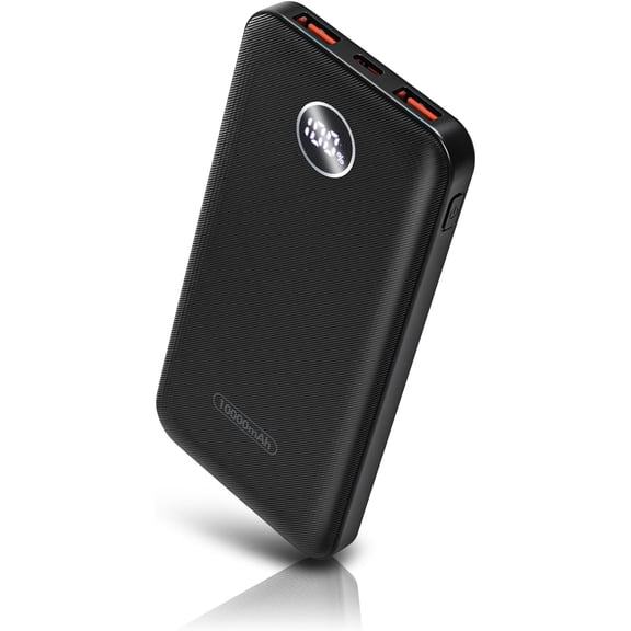 Portable Charger, Compact 10000mAh Power Bank with Type-C Cable, 22.5W Fast Charging External Battery Pack with LED Digital Display for iPhone and Android Black