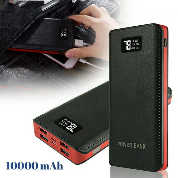 Portable Charger - Mobile Power 10000mAh High Capacity Cell Phone Charger, Compact External Battery Pack with LED Display and 4 Fast Charging Outputs for Mobile Phones Tablets