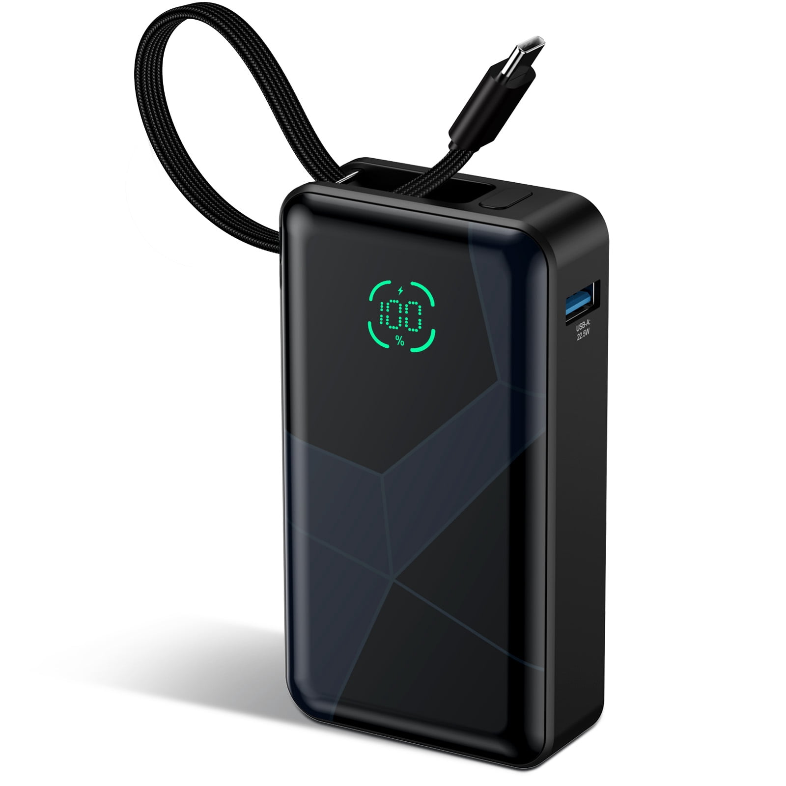 Portable Charger Power Bank, 10,000mAh PD 30W Fast Charging External Battery Pack with Built-in USB-C Cable, Travel Phone Charger with USB-C&A Output Compatible with iPhone, iPad, Samsung & More