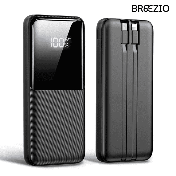 Portable Charger Power Bank, 20000mAh Fast Charging Portable Battery Pack with Built in USB-C(22.5W) and iOS(20W) Output Cables Compatible for iPhone Android Samsung Phone, Black