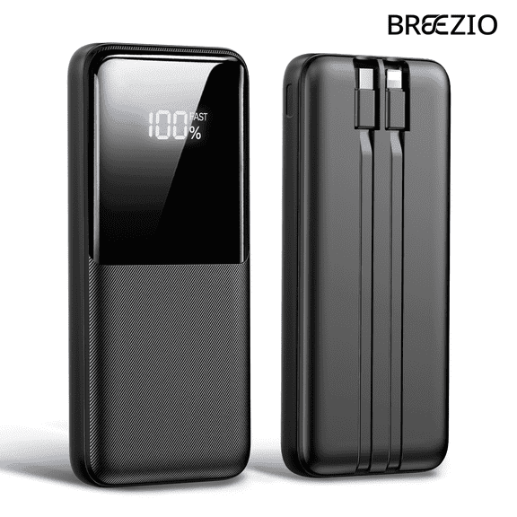 Portable Charger Power Bank, 20000mAh Fast Charging Portable Battery Pack with Built in USB-C(22.5W) and iOS(20W) Output Cables Compatible for iPhone Android Samsung Phone, Black