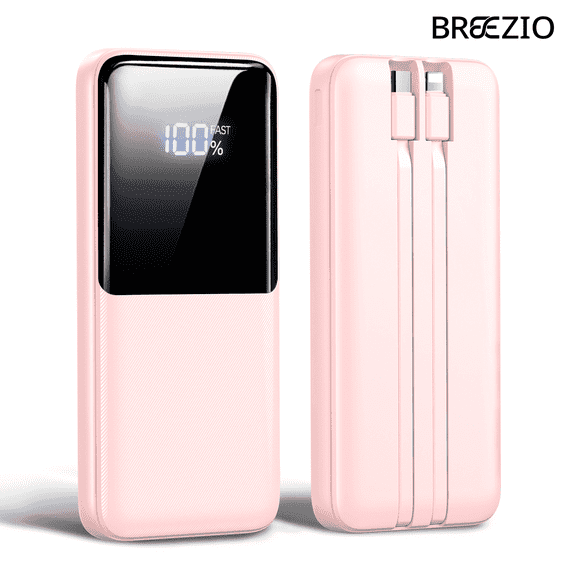Portable Charger Power Bank - 20000mAh Fast Charging Portable Battery Pack with Built in USB-C(22.5W) and iOS(20W) Output Cables Compatible for iPhone Android Samsung Phone, Pink