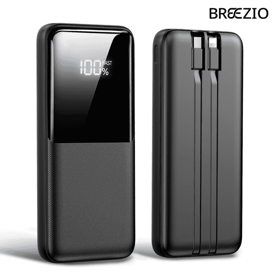 Portable Charger Power Bank, 20000mAh Fast Charging Portable Battery Pack with Built in USB-C(22.5W) and iOS(20W) Output Cables Compatible for iPhone Android Samsung Phone, Black