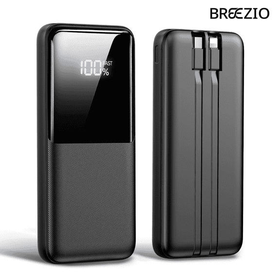 Portable Charger Power Bank, 20000mAh Fast Charging Portable Battery Pack with Built in USB-C(22.5W) and iOS(20W) Output Cables Compatible for iPhone Android Samsung Phone, Black