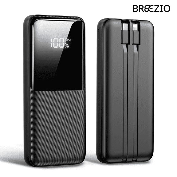 Portable Charger Power Bank, 20000mAh Fast Charging Portable Battery Pack with Built in USB-C(22.5W) and iOS(20W) Output Cables Compatible for iPhone Android Samsung Phone, Black