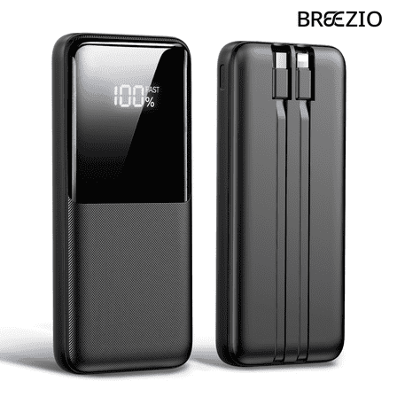 Portable Charger Power Bank, 20000mAh Fast Charging Portable Battery Pack with Built in USB-C(22.5W) and iOS(20W) Output Cables Compatible for iPhone Android Samsung Phone, Black