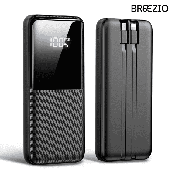 Portable Charger Power Bank, 20000mAh Fast Charging Portable Battery Pack with Built in USB-C(22.5W) and iOS(20W) Output Cables Compatible for iPhone Android Samsung Phone, Black