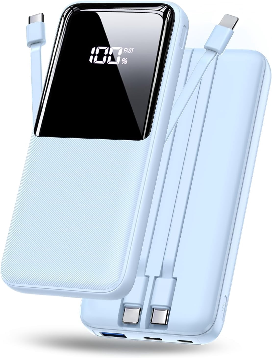 Portable Charger Power Bank, 20000mAh Fast Charging Portable Battery Pack with Built in USB-C(22.5W) and iOS(20W) Output Cables Compatible for iPhone Android Samsung Phone, Blue