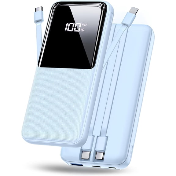 Portable Charger Power Bank, 20000mAh Fast Charging Portable Battery Pack with Built in USB-C(22.5W) and iOS(20W) Output Cables Compatible for iPhone Android Samsung Phone, Blue