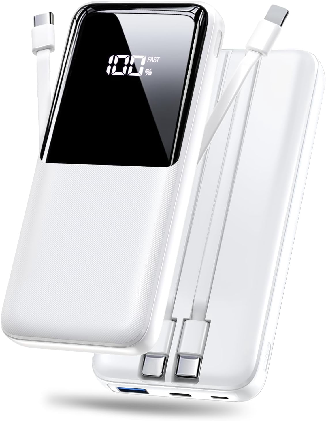 Portable Charger Power Bank, 20000mAh Fast Charging Portable Battery Pack with Built in USB-C(22.5W) and iOS(20W) Output Cables Compatible for iPhone Android Samsung Phone, White