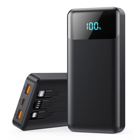 Portable Charger Power Bank 40800mAh with 3 Built-in Cables,25W Fast Phone Charging Portable Battery Pack,5 Outputs Travel Essentials Outdoor External Battery for iPhone 17/16,Galaxy Android etc-Blac