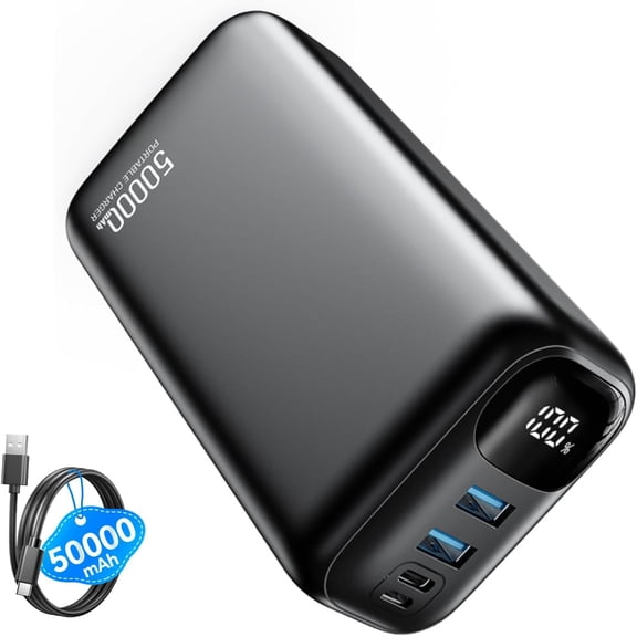 Portable Charger Power Bank - 50000mAh Battery Pack, 22.5W Fast Charging Powerbank,Travel Essential for Portable Phone Charger, USB-C Phone Charger for iPhone 17/16/15/14/13 Samsung Google-Dark