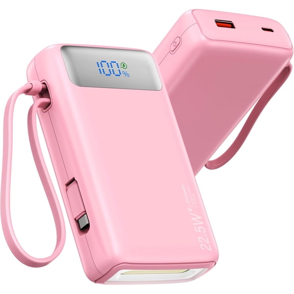 Portable Charger,Power Bank with Built in Cable for iPhone 16/15 Series, USB-C Input-Output Fast-Charging LED Display Battery Pack,Travel backup charging bank for all iPhones, Androids.