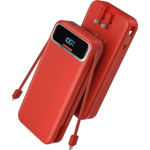 Portable Charger Power Bank with Built in Cables and AC Wall Plug,PD20W&SCP22.5W USB-C Super Fast Charging,20000mAh Travel Phone Charging,LED Display Battery Pack Compatible All iPhone Samsung etc