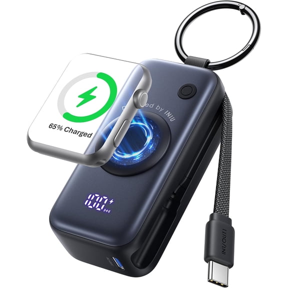 Portable Charger Power Bank with Built-in Type C Cables, 22.5W Fast Charging 10000mAh Phone Charger, Travel Battery Pack Slim Battery Bank with LED Display for iPhone, Android & USB-C (Purple)